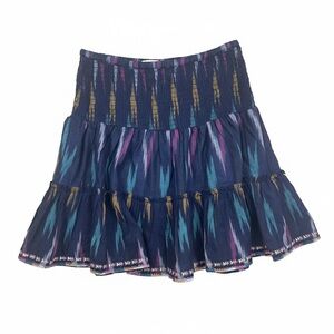 Roller Rabbit Ikat Print Cotton Mini Skirt Boho Tiered Blue Multicolor S